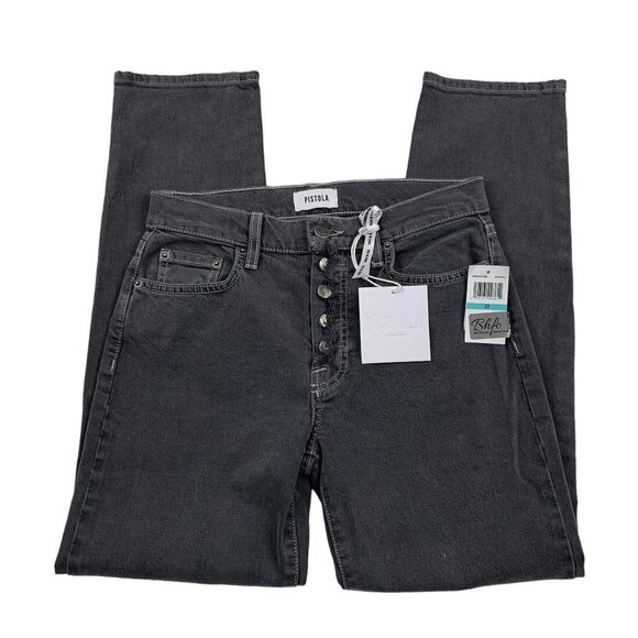 Pistola Charlie High Rise Straight Distressed Gray Wash Button Fly Women's SZ 25 - Picture 2 of 8